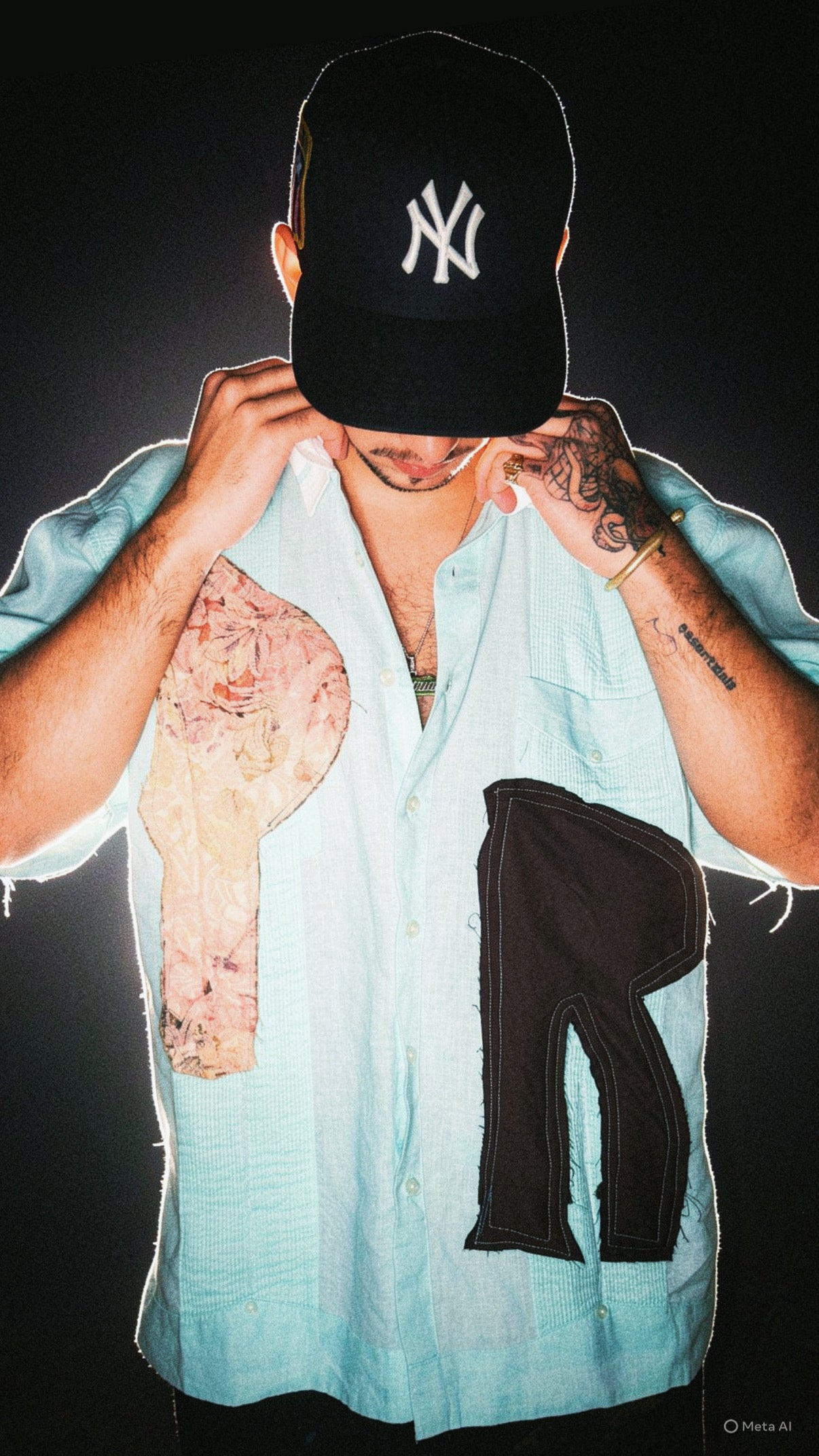 ESSENTZIALS PATCHWORK BUTTON UP
