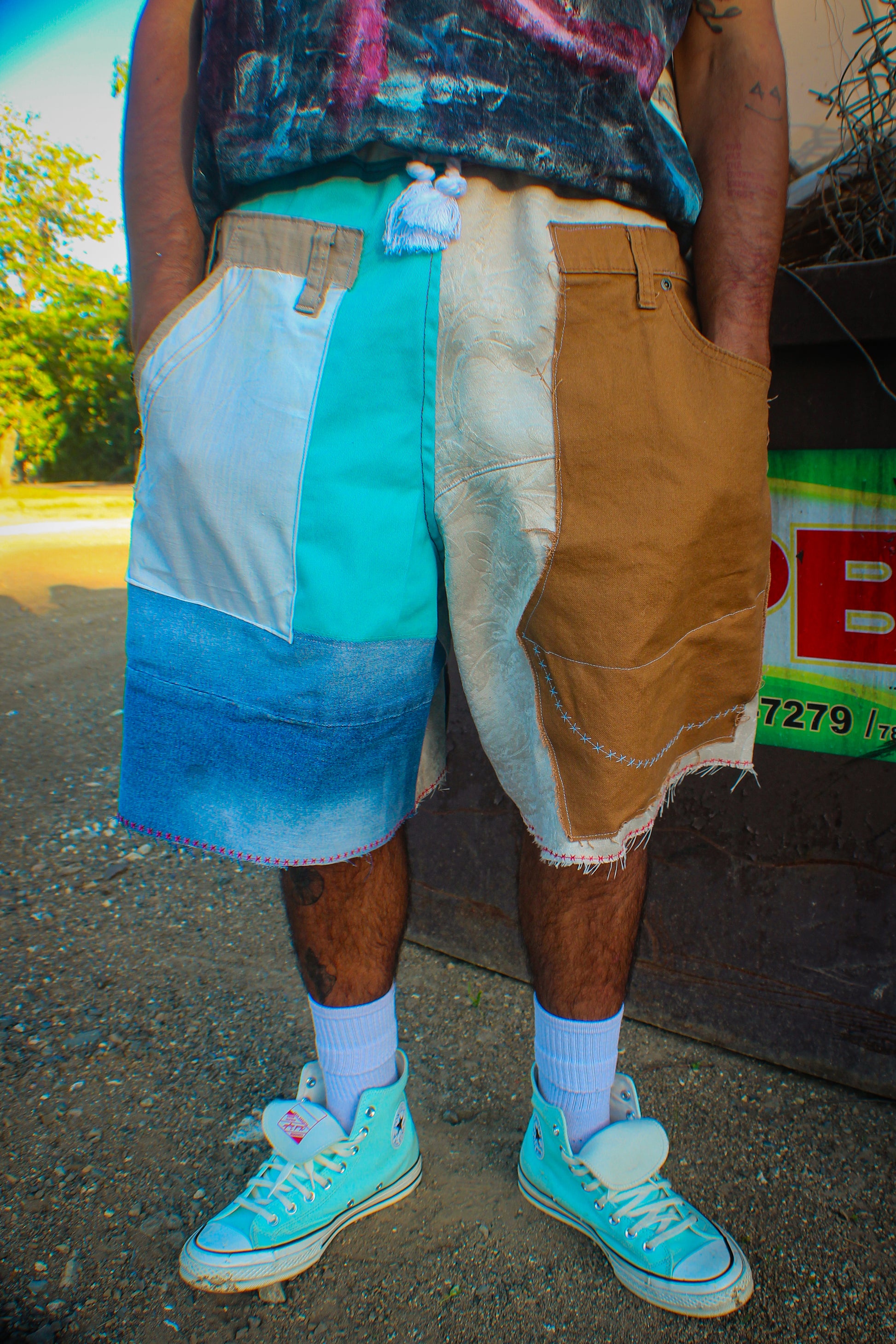 1/1 RECONSTRUCTED DENIM FABRICS PANTS