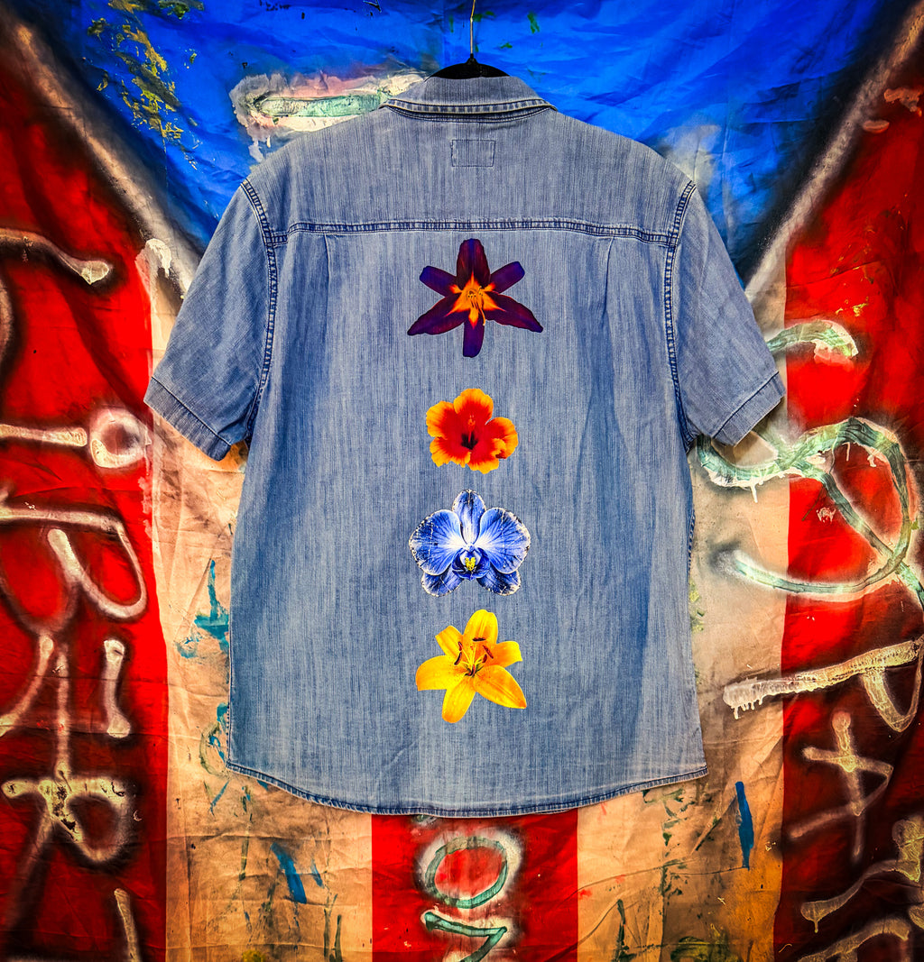 FLORAL CHAKRA DENIM BUTTON UP