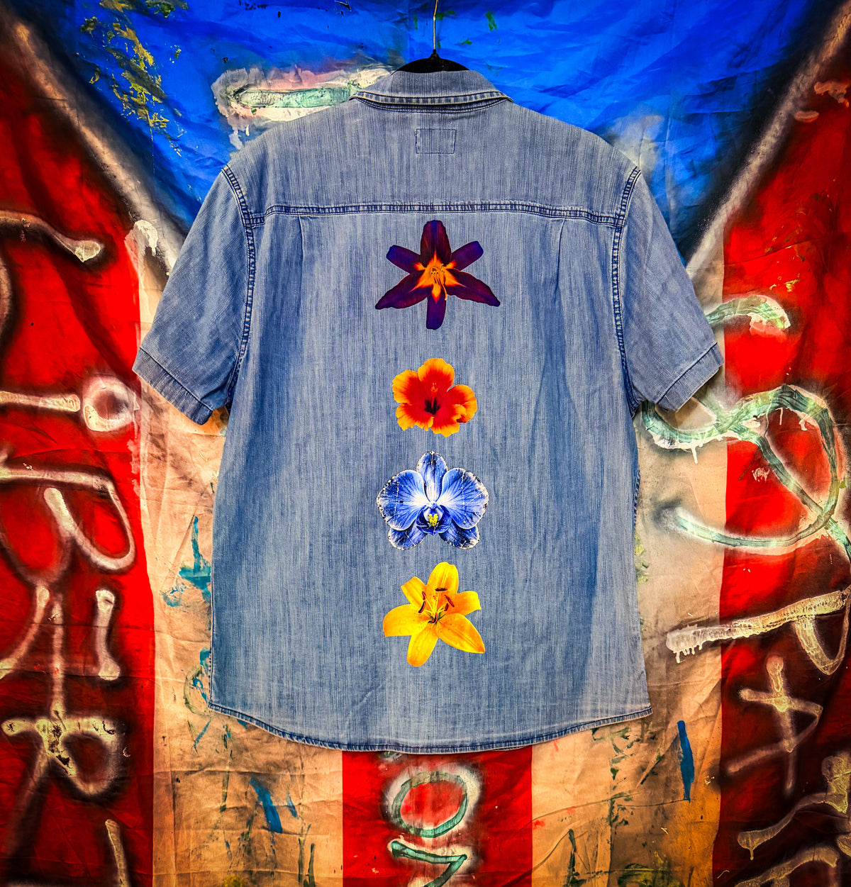 FLORAL CHAKRA DENIM BUTTON UP