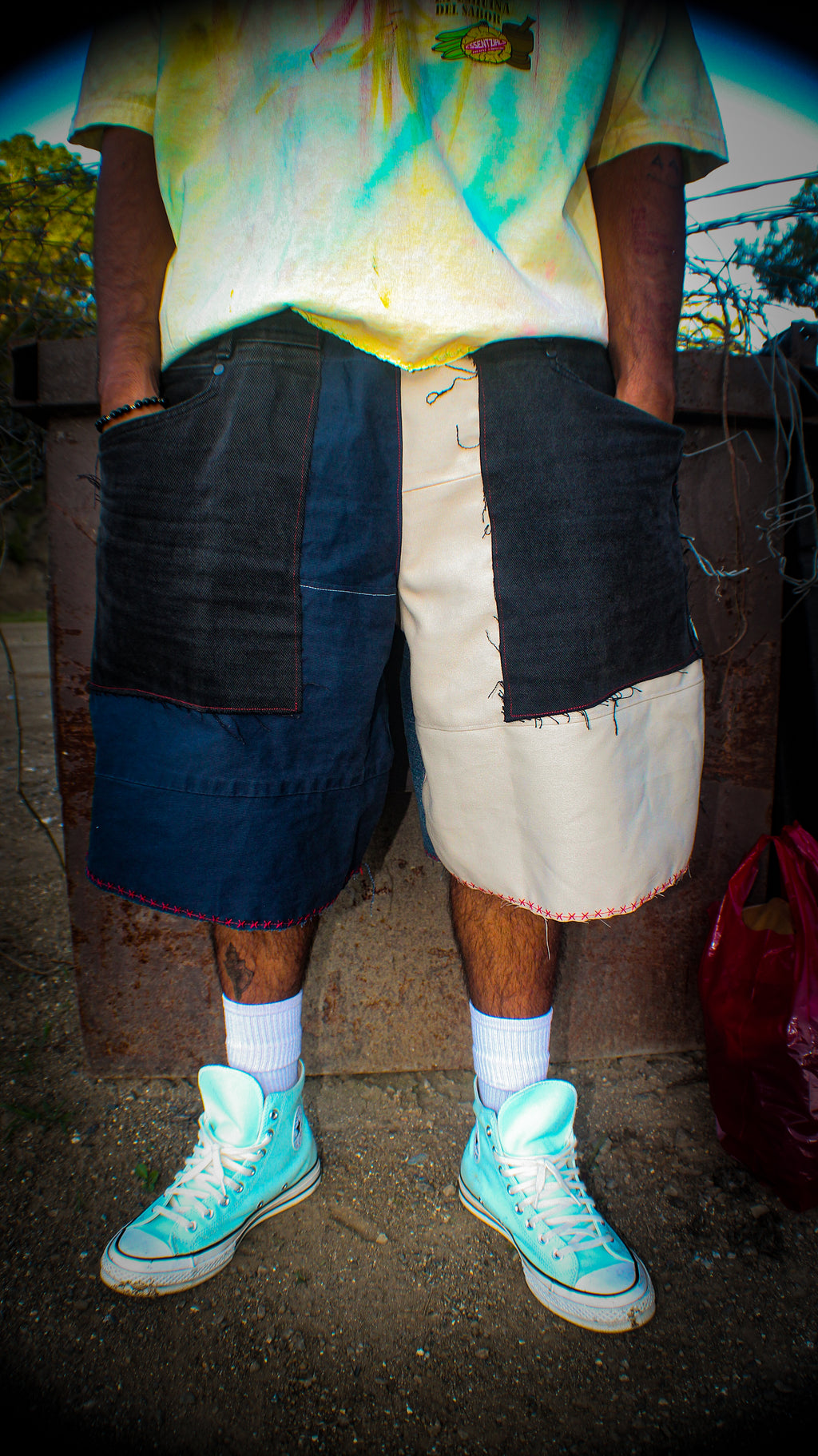 DENIM ON DENIM RECONSTRUCTED PANTS