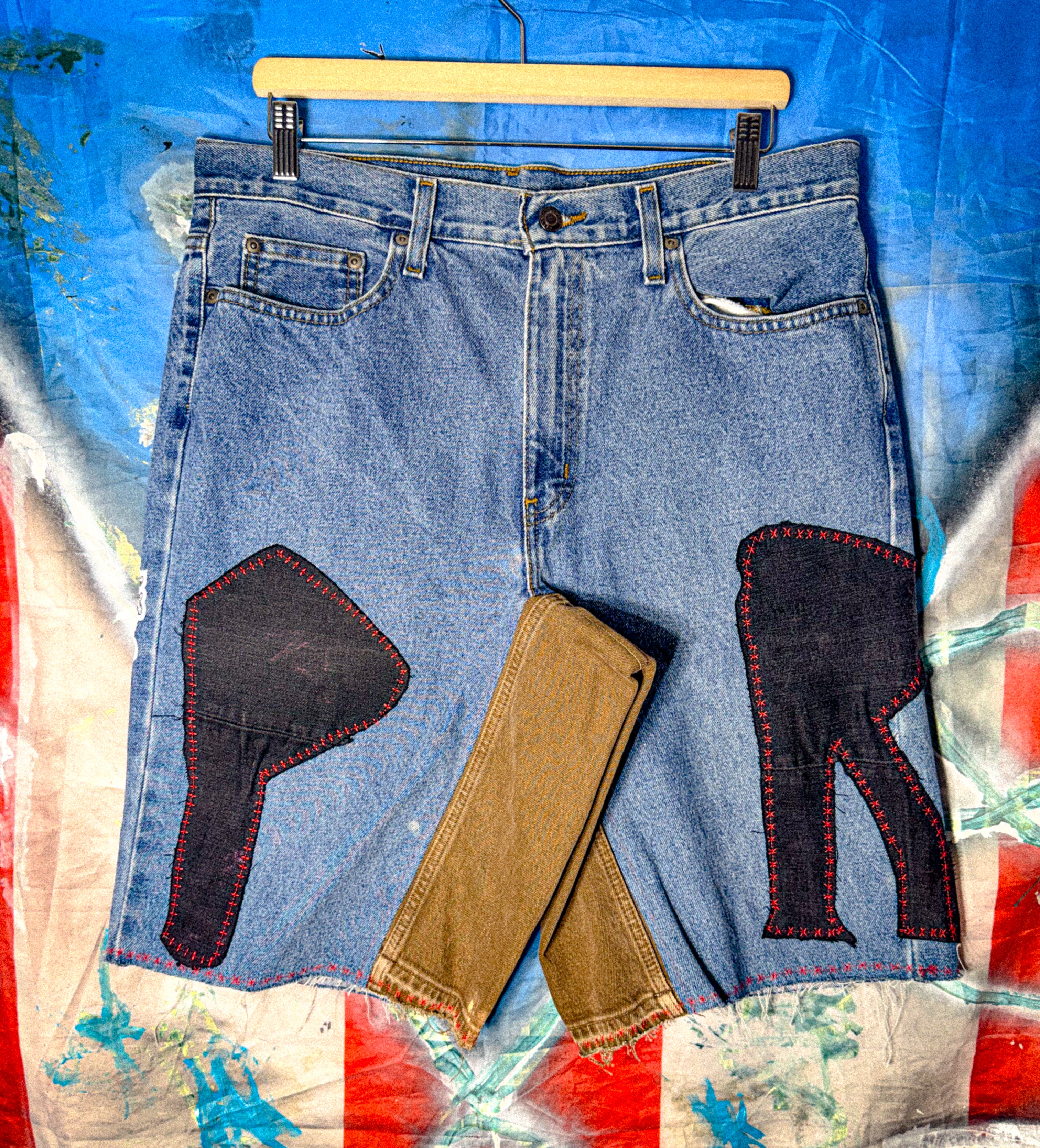 ESSENTZIALS PERRE PATCHWORK DENIM JORTS