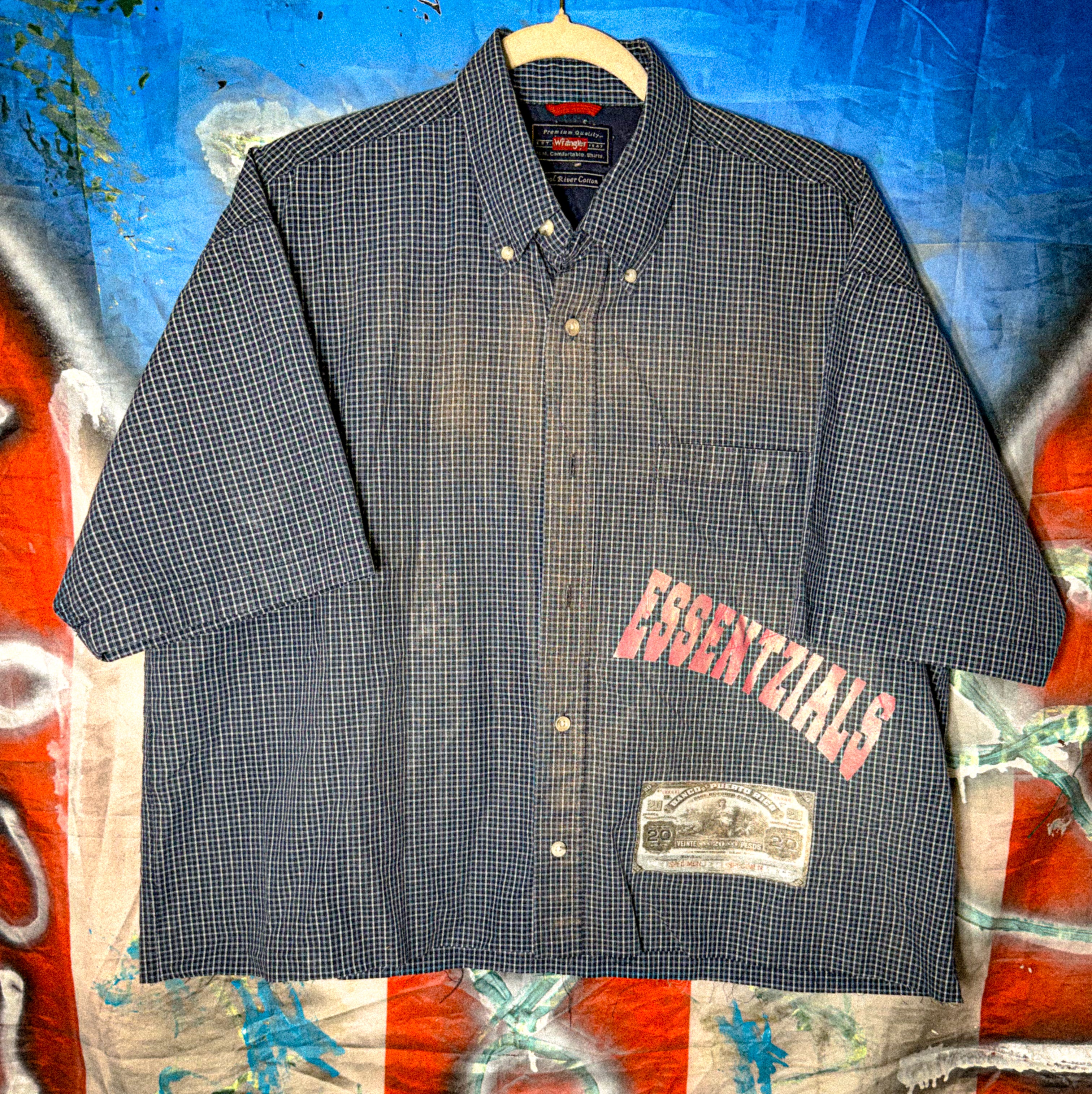 ESSENTZIALS REWORKED PATCHWORK SHIRT (BOXY CROP)