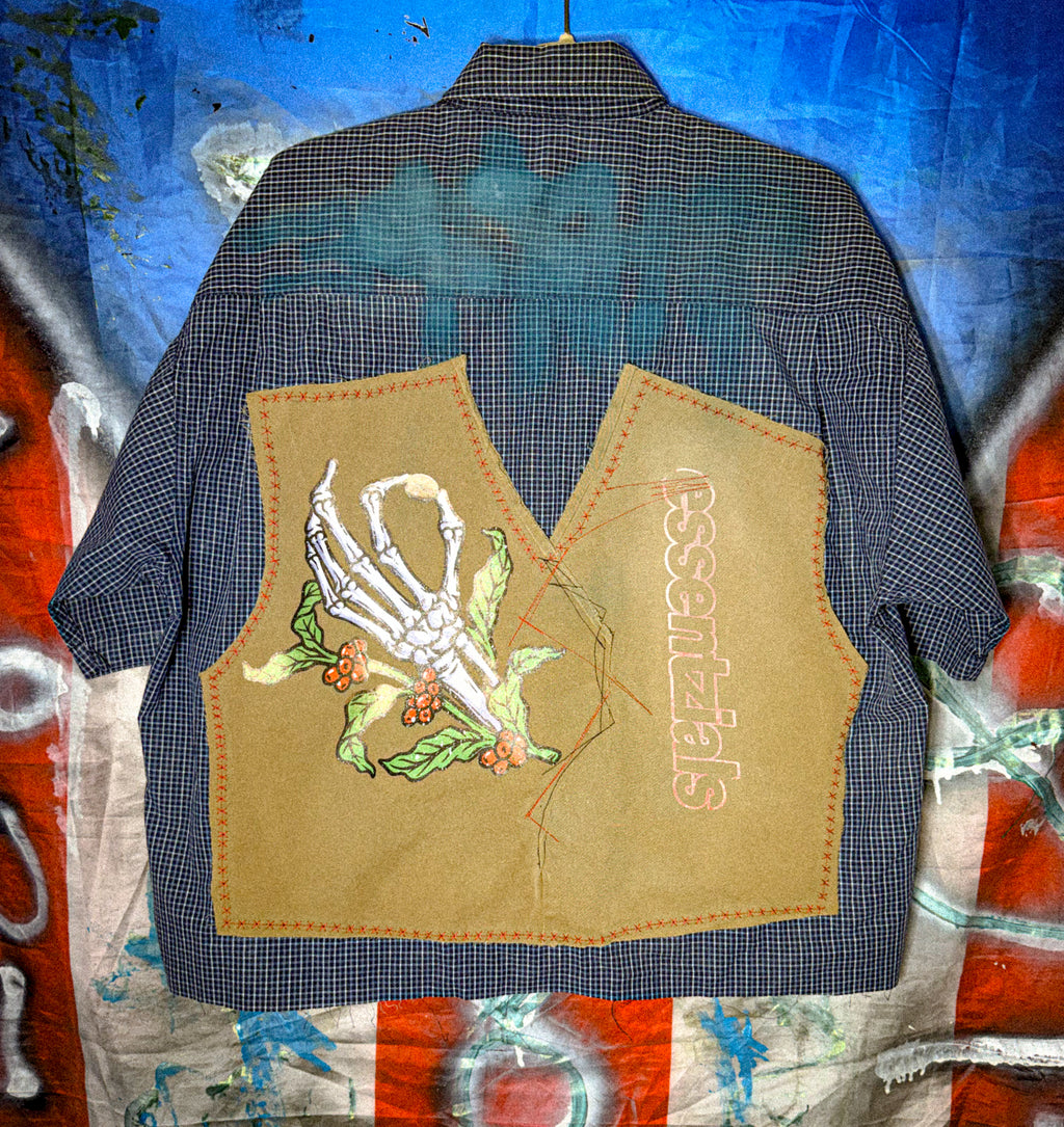 ESSENTZIALS REWORKED PATCHWORK SHIRT (BOXY CROP)