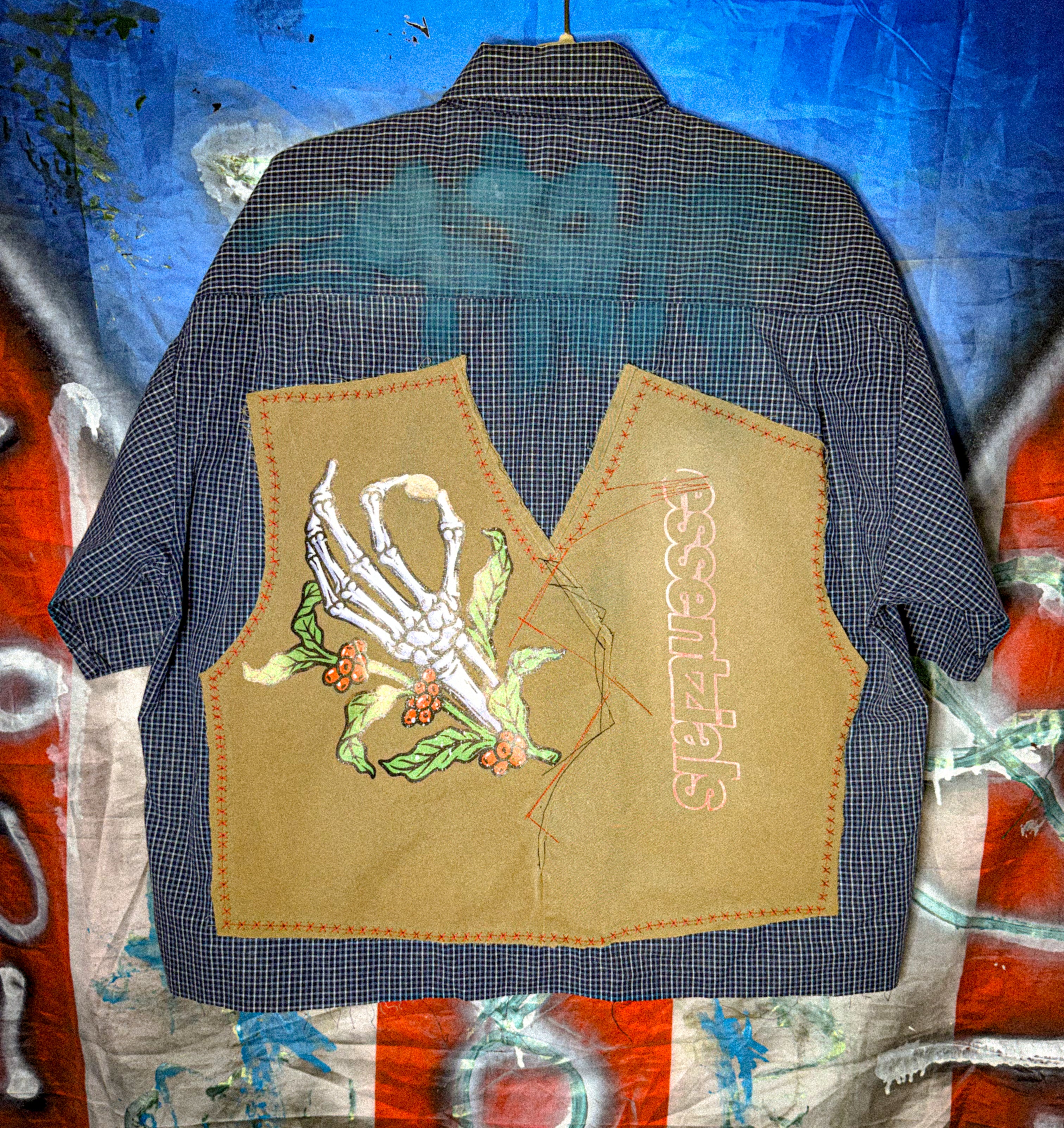 ESSENTZIALS REWORKED PATCHWORK SHIRT (BOXY CROP)